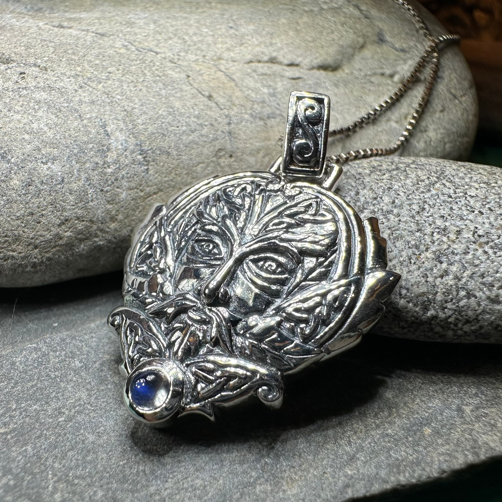Celtic Oak Green Man Moonstone Necklace in Sterling Silver | Pendant | Wiccan Center