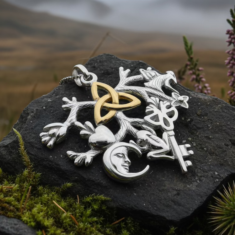 Golden Stregheria Cimaruta Pendant in Sterling Silver | Pendant | Wiccan Center