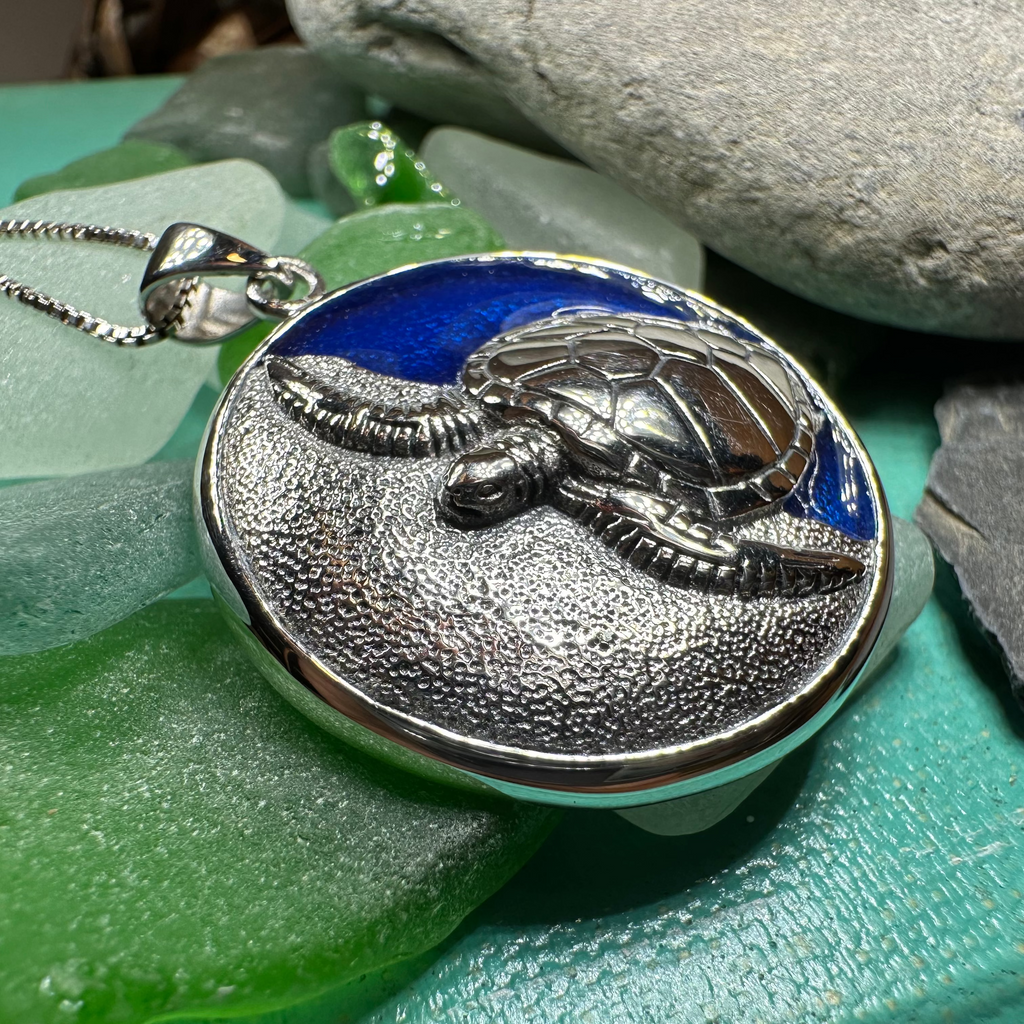 Blue Loggerhead Turtle Necklace in Sterling Silver | Pendant | Wiccan Center