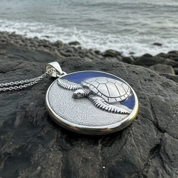Blue Loggerhead Turtle Necklace in Sterling Silver | Pendant | Wiccan Center