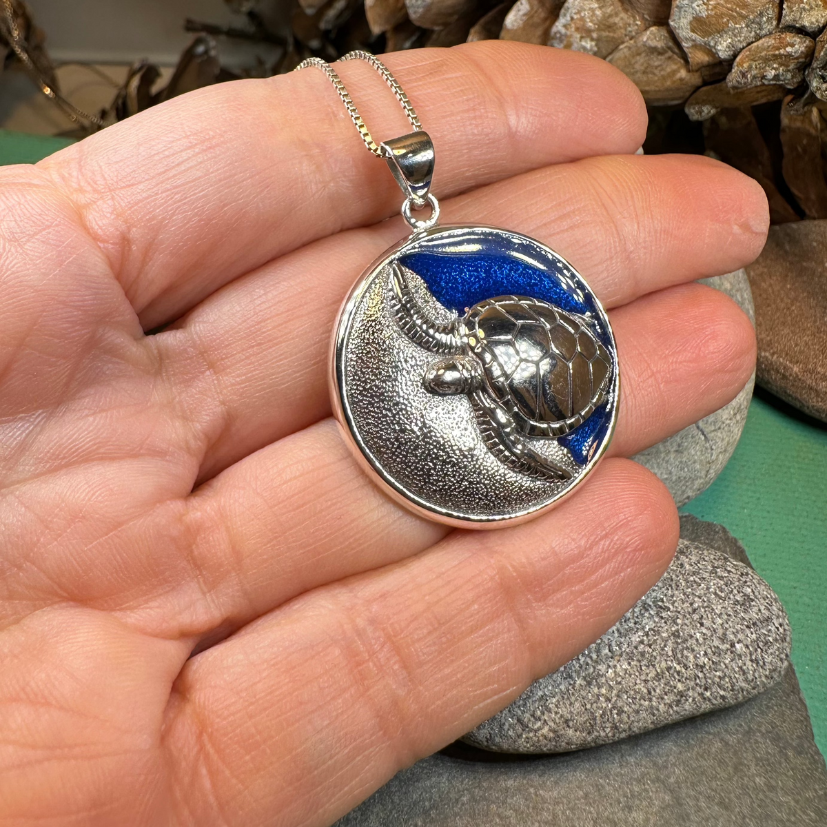 Blue Loggerhead Turtle Necklace in Sterling Silver | Pendant | Wiccan Center