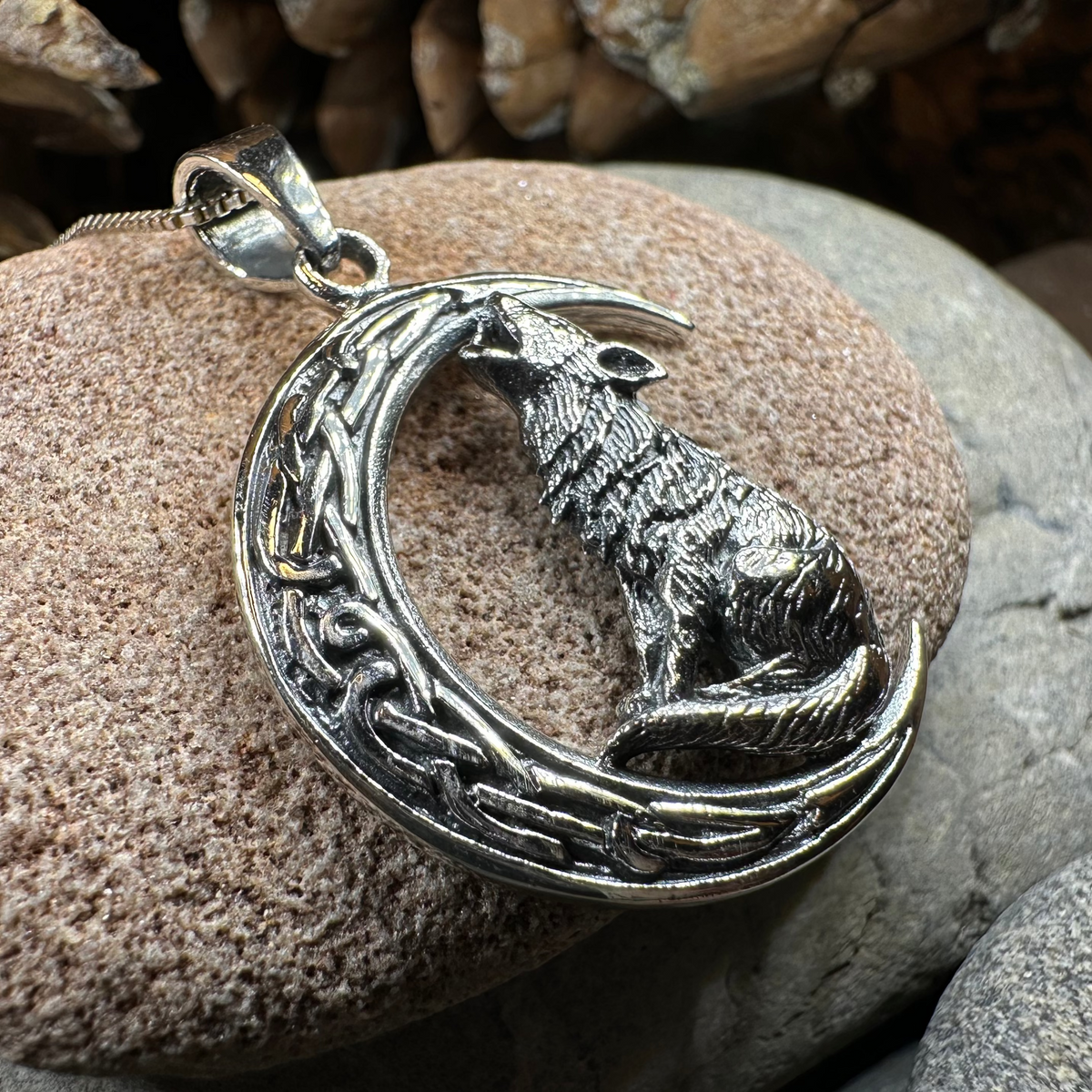 Nocturn Wolf Moon Necklace in Sterling Silver | Pendant | Wiccan Center
