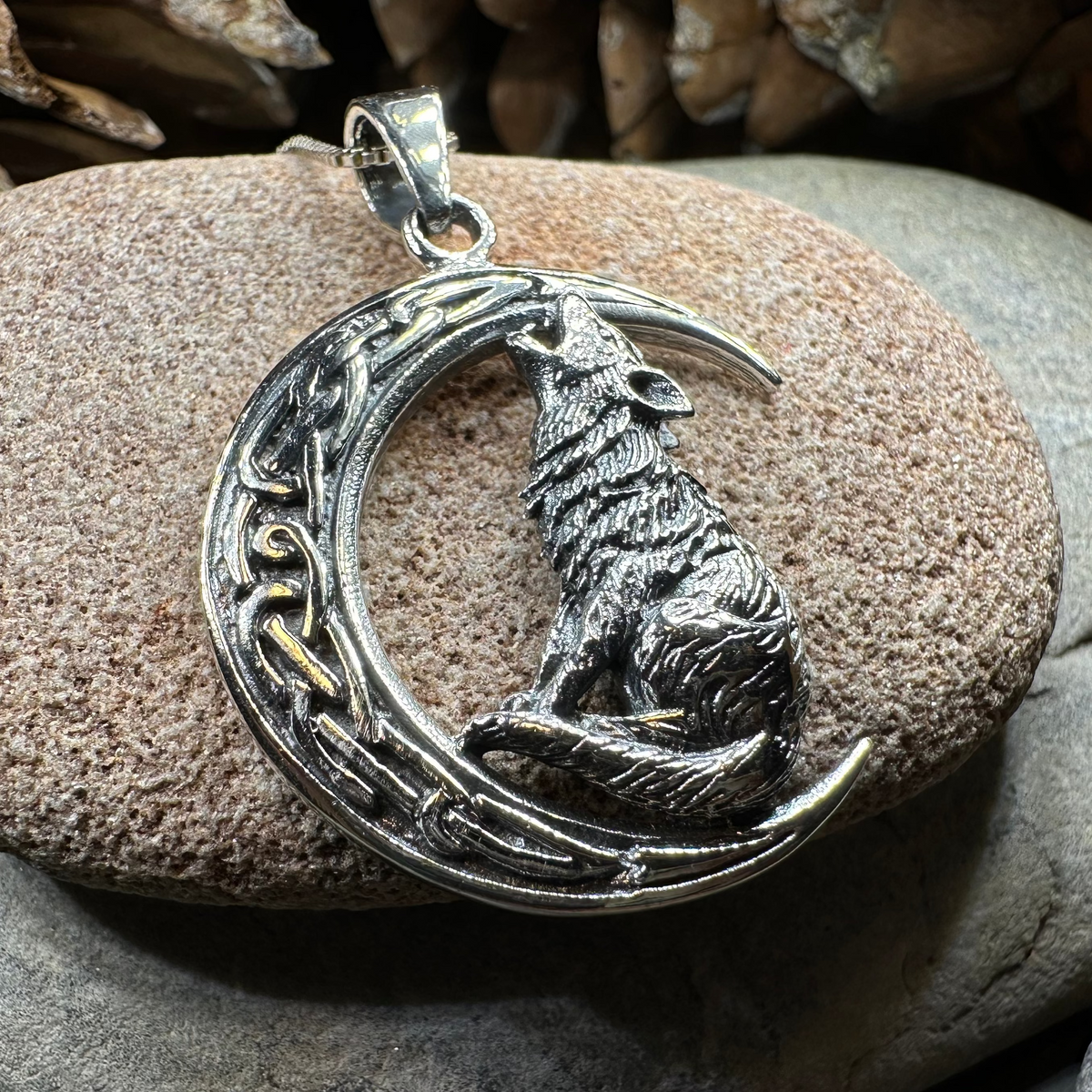 Nocturn Wolf Moon Necklace in Sterling Silver | Pendant | Wiccan Center