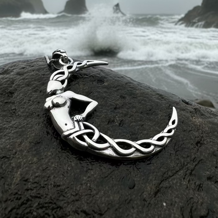 Sorcha Crescent Moon Goddess Necklace in Sterling Silver