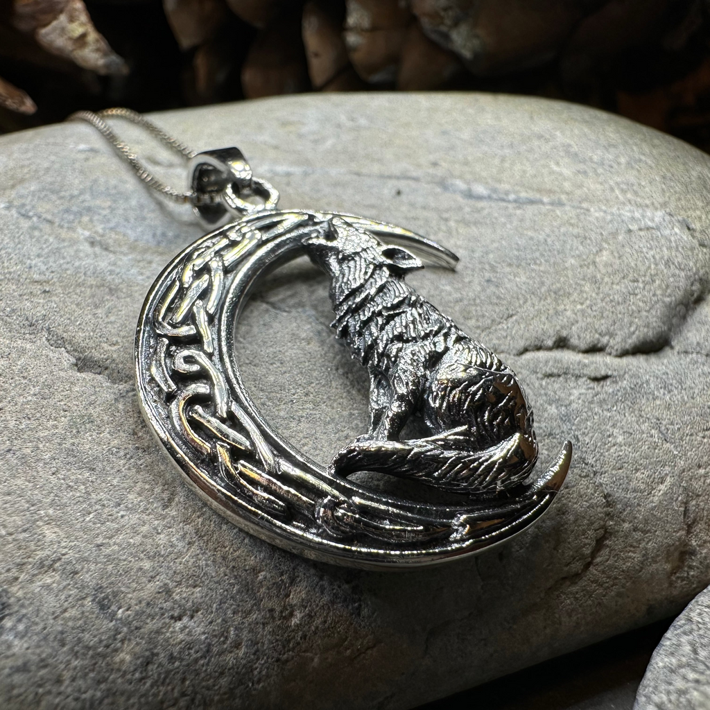 Nocturn Wolf Moon Necklace in Sterling Silver | Pendant | Wiccan Center