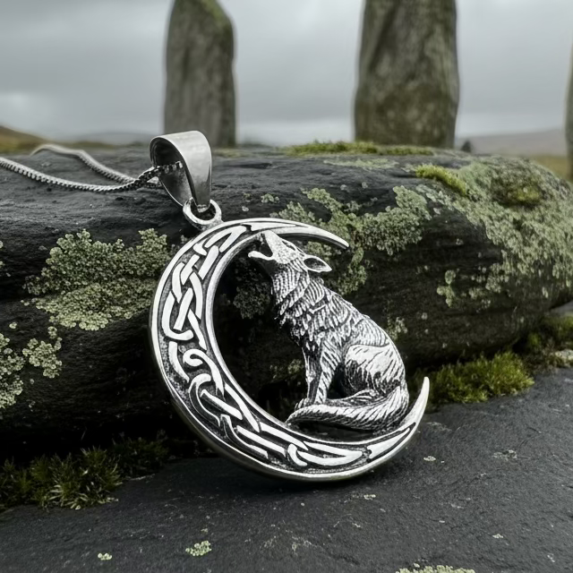 Nocturn Wolf Moon Necklace in Sterling Silver | Pendant | Wiccan Center