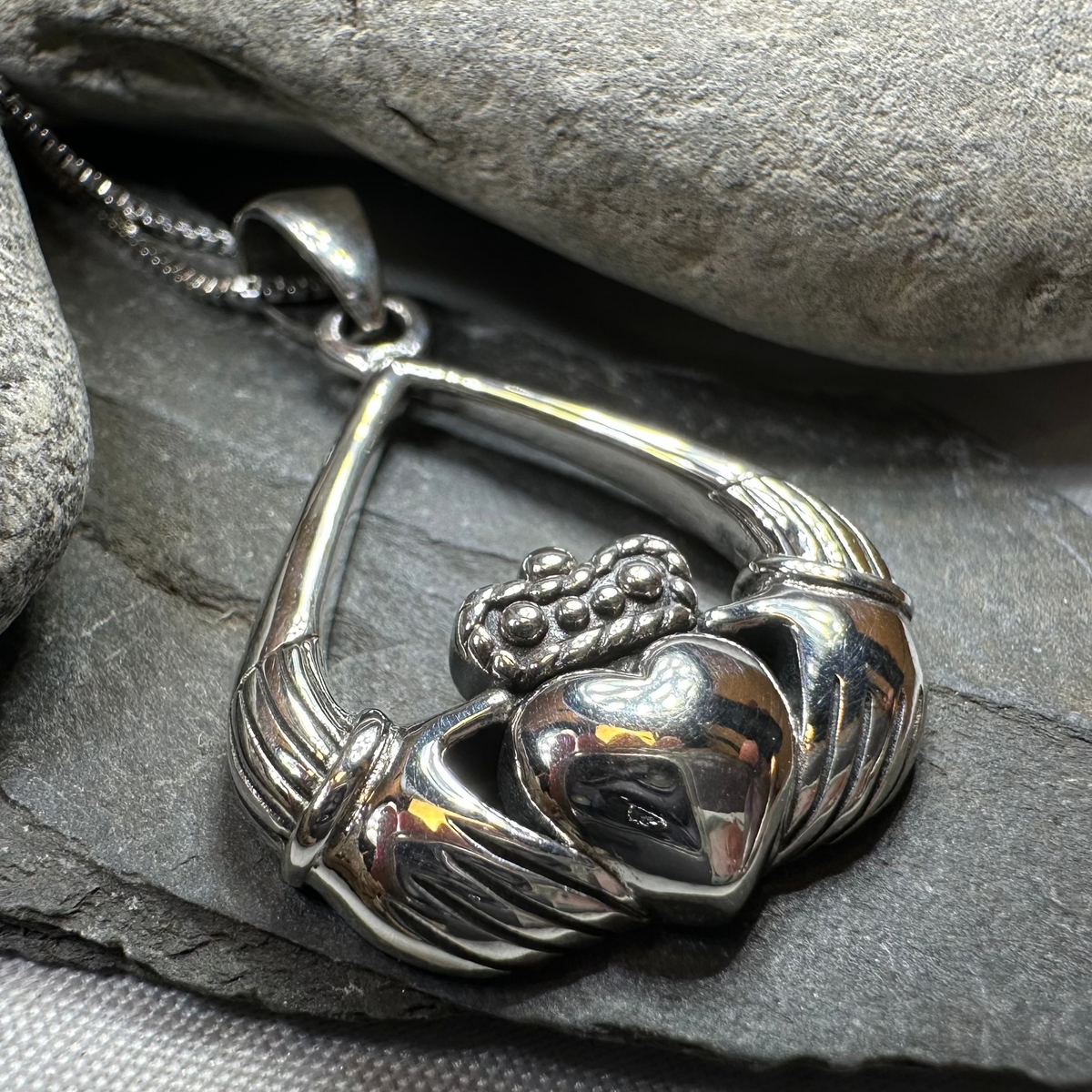 Leandra Irish Claddagh Necklace in Sterling Silver