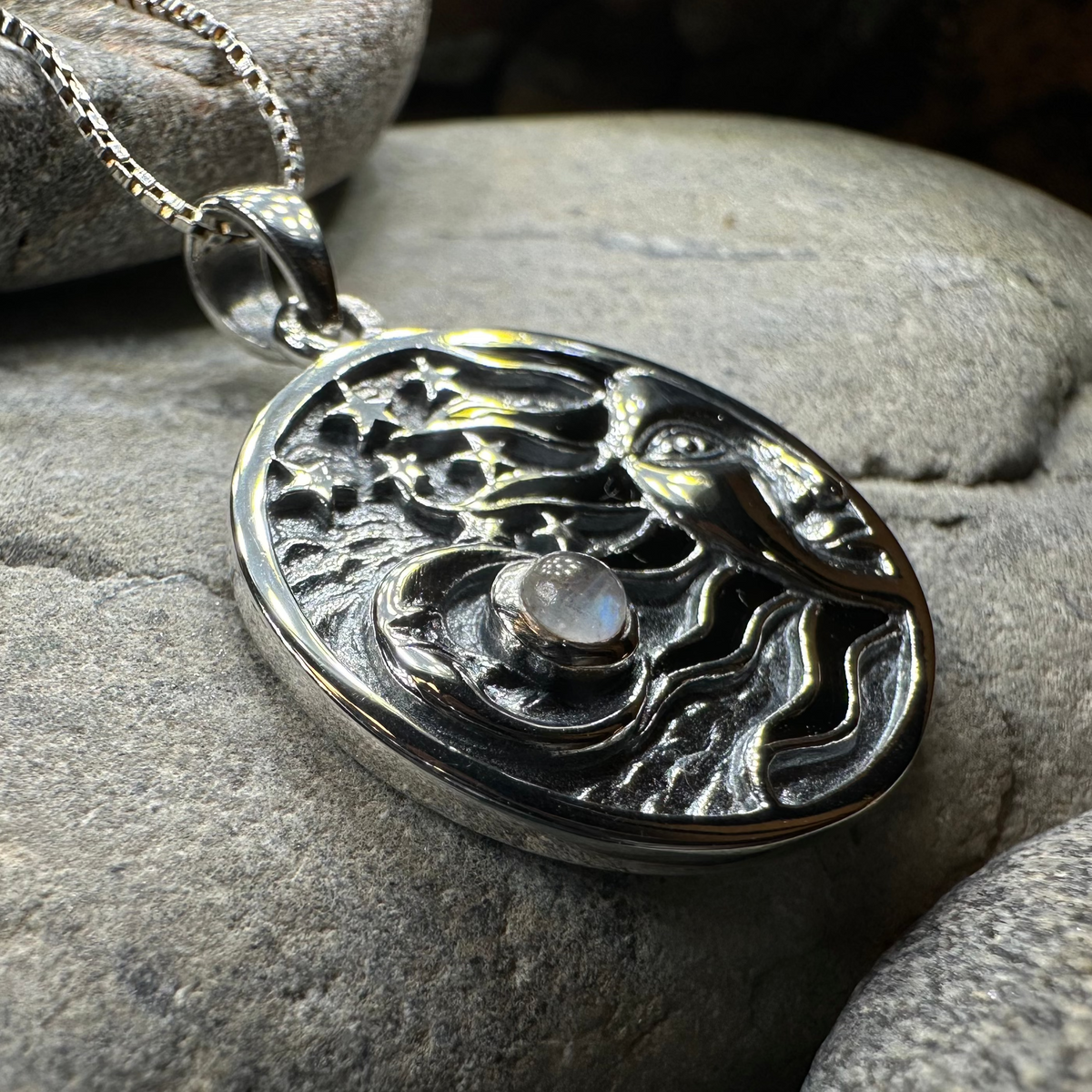 Celestial Wind Moon & Sun Necklace with Moonstone | Pendant | Wiccan Center