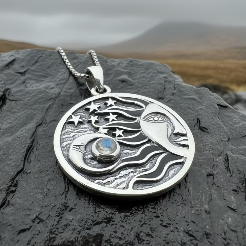 Celestial Wind Moon & Sun Necklace with Moonstone