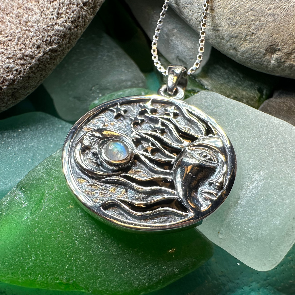 Celestial Wind Moon & Sun Necklace with Moonstone | Pendant | Wiccan Center