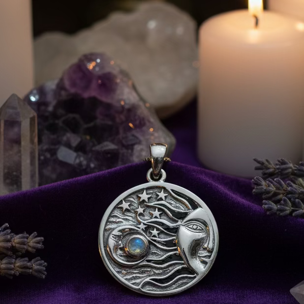 Celestial Wind Moon & Sun Necklace with Moonstone