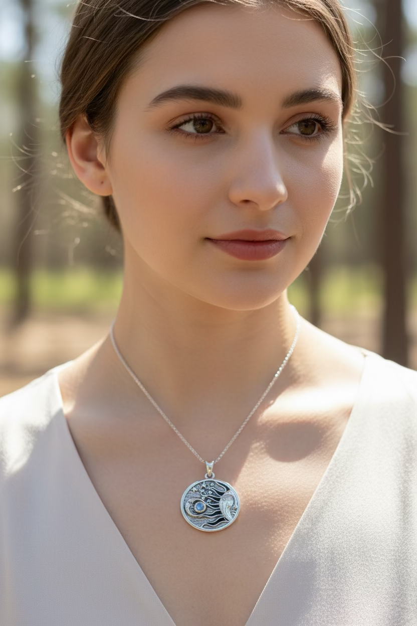 Celestial Wind Moon & Sun Necklace with Moonstone | Pendant | Wiccan Center