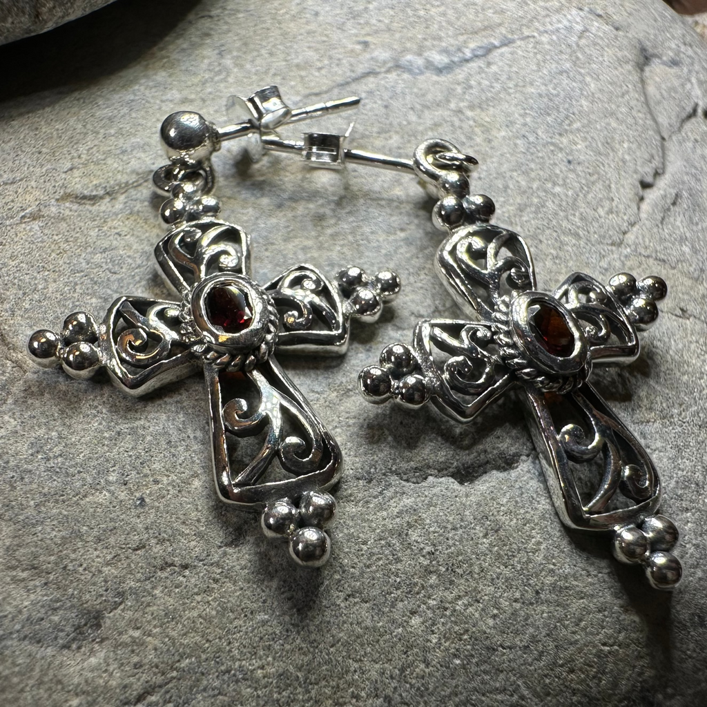 Celtic Cross Gemstone Earrings | Post Earrings | Wiccan Center