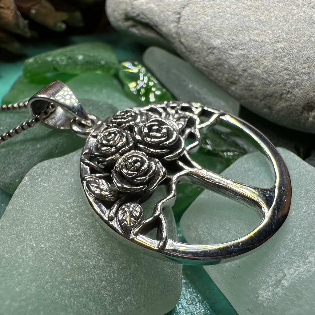Roses Tree of Life Necklace in Sterling Silver | Pendant | Wiccan Center