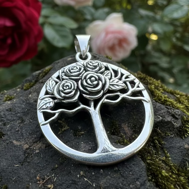 Roses Tree of Life Necklace in Sterling Silver | Pendant | Wiccan Center