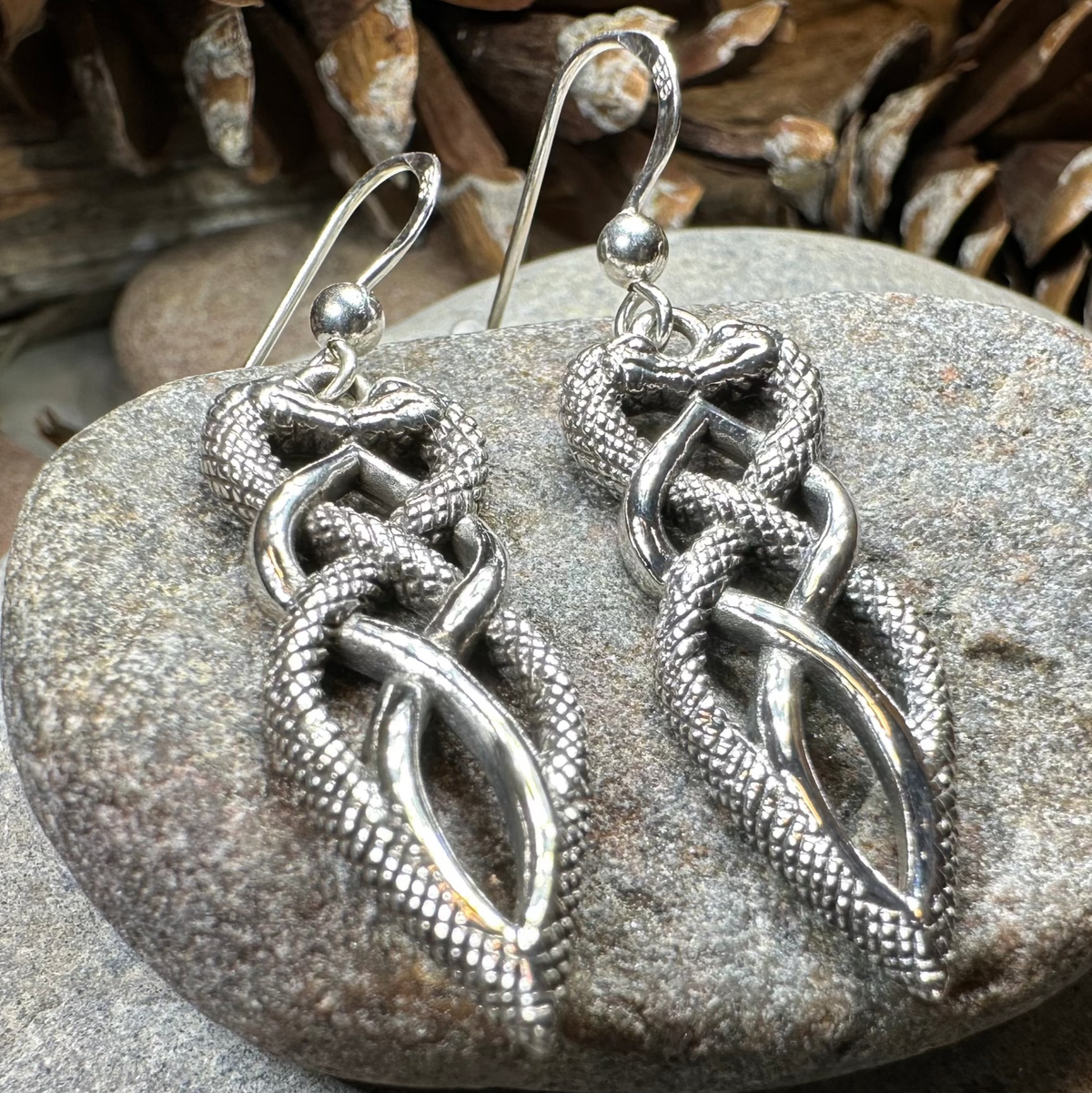 Giulia Celtic Knot Snake Earrings in Sterling Silver | Dangle Earrings | Wiccan Center