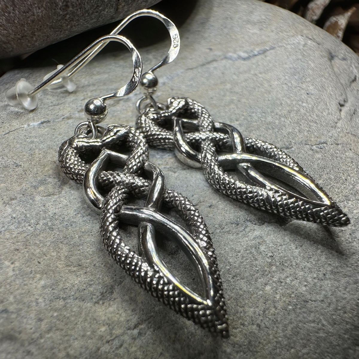 Giulia Celtic Knot Snake Earrings in Sterling Silver | Dangle Earrings | Wiccan Center