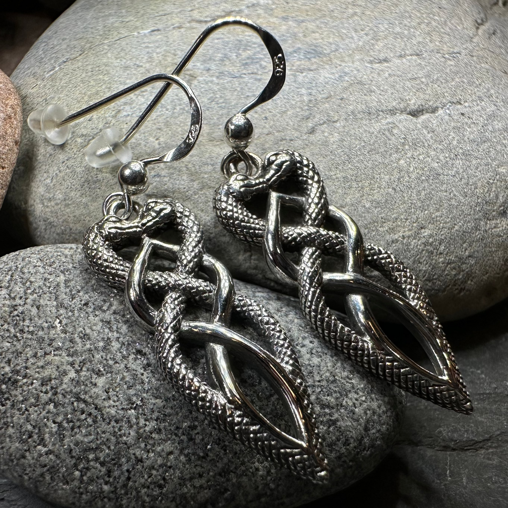 Giulia Celtic Knot Snake Earrings in Sterling Silver | Dangle Earrings | Wiccan Center