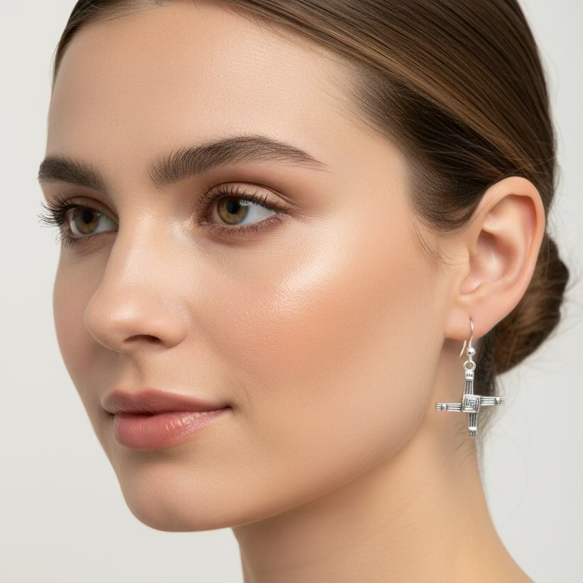 Ballyfarnan Irish Saint Bridget's Cross Earrings in Sterling Silver | Dangle Earrings | Wiccan Center