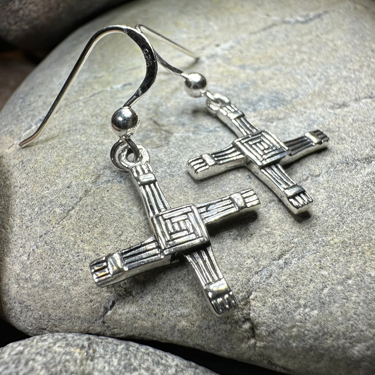 Ballyfarnan Irish Saint Bridget's Cross Earrings in Sterling Silver | Dangle Earrings | Wiccan Center