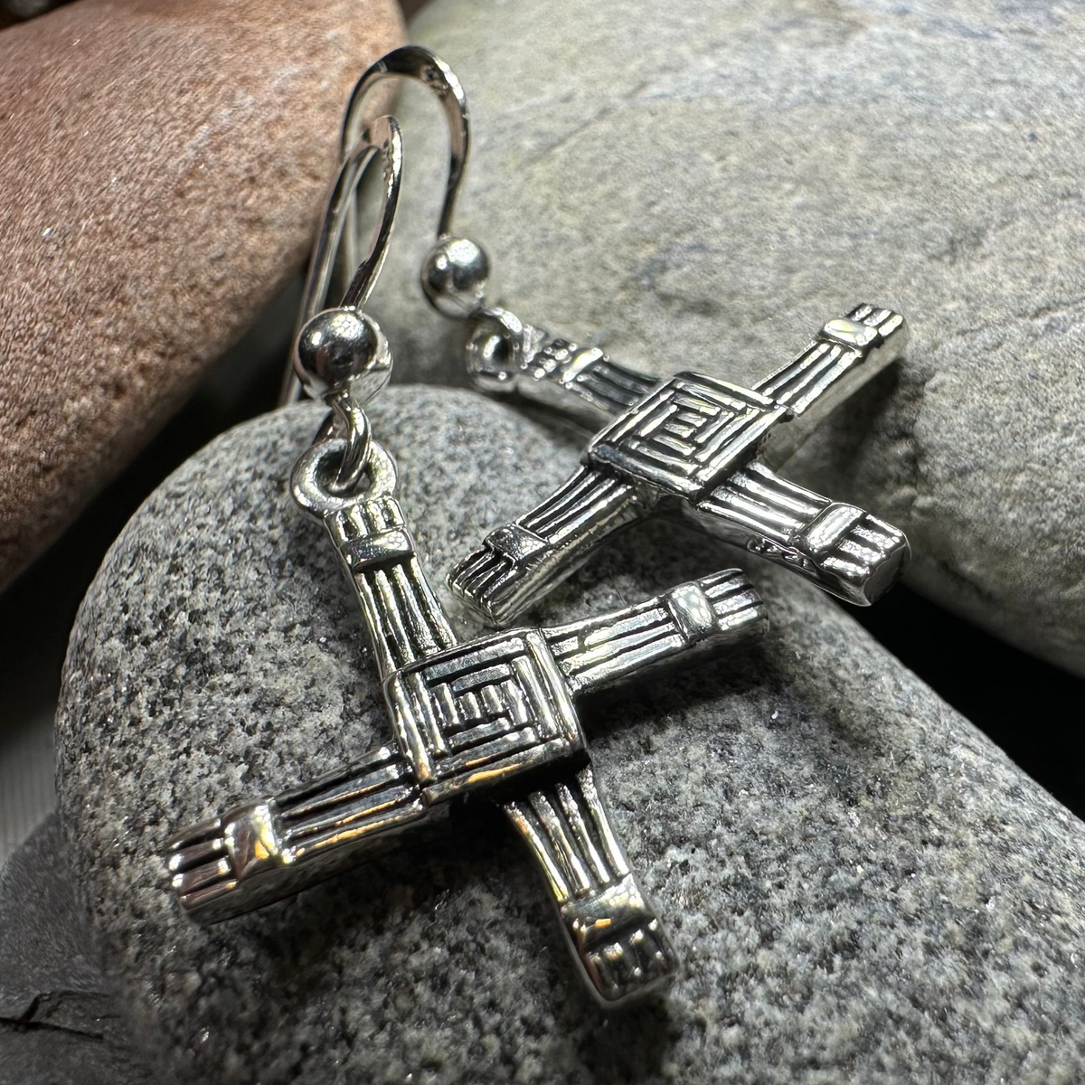 Ballyfarnan Irish Saint Bridget's Cross Earrings in Sterling Silver | Dangle Earrings | Wiccan Center