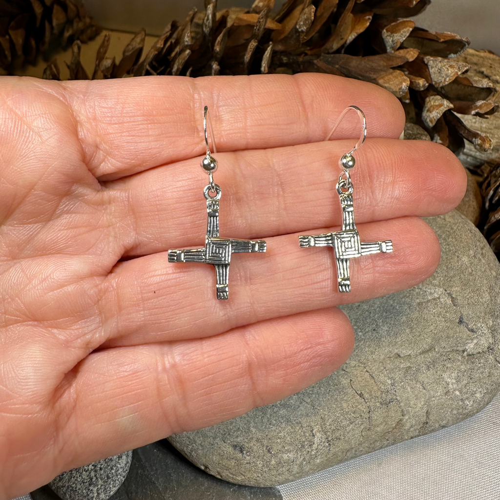 Ballyfarnan Irish Saint Bridget's Cross Earrings in Sterling Silver | Dangle Earrings | Wiccan Center