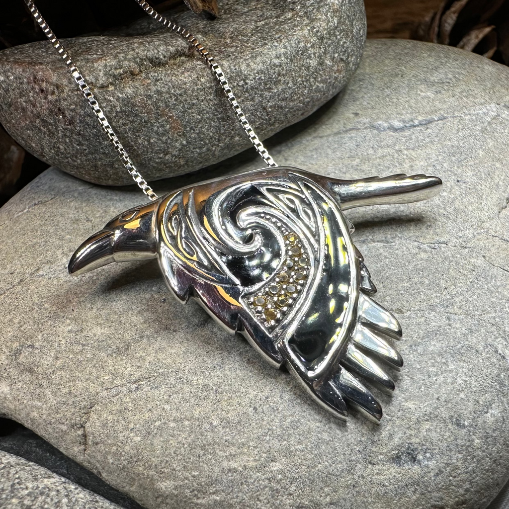 Birget Celtic Raven Necklace in Sterling Silver | Pendant | Wiccan Center