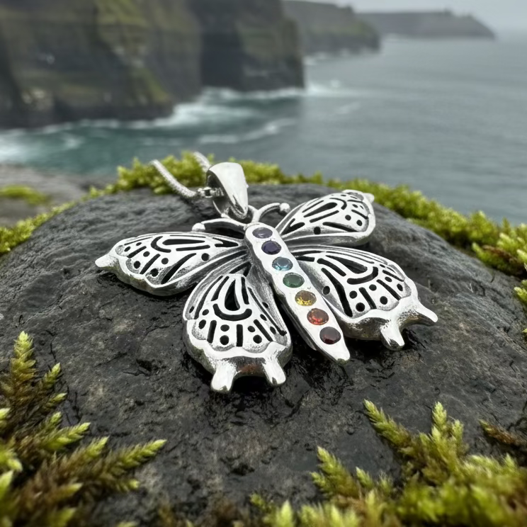 Rainbow Butterfly Necklace in Sterling Silver | Pendant | Wiccan Center