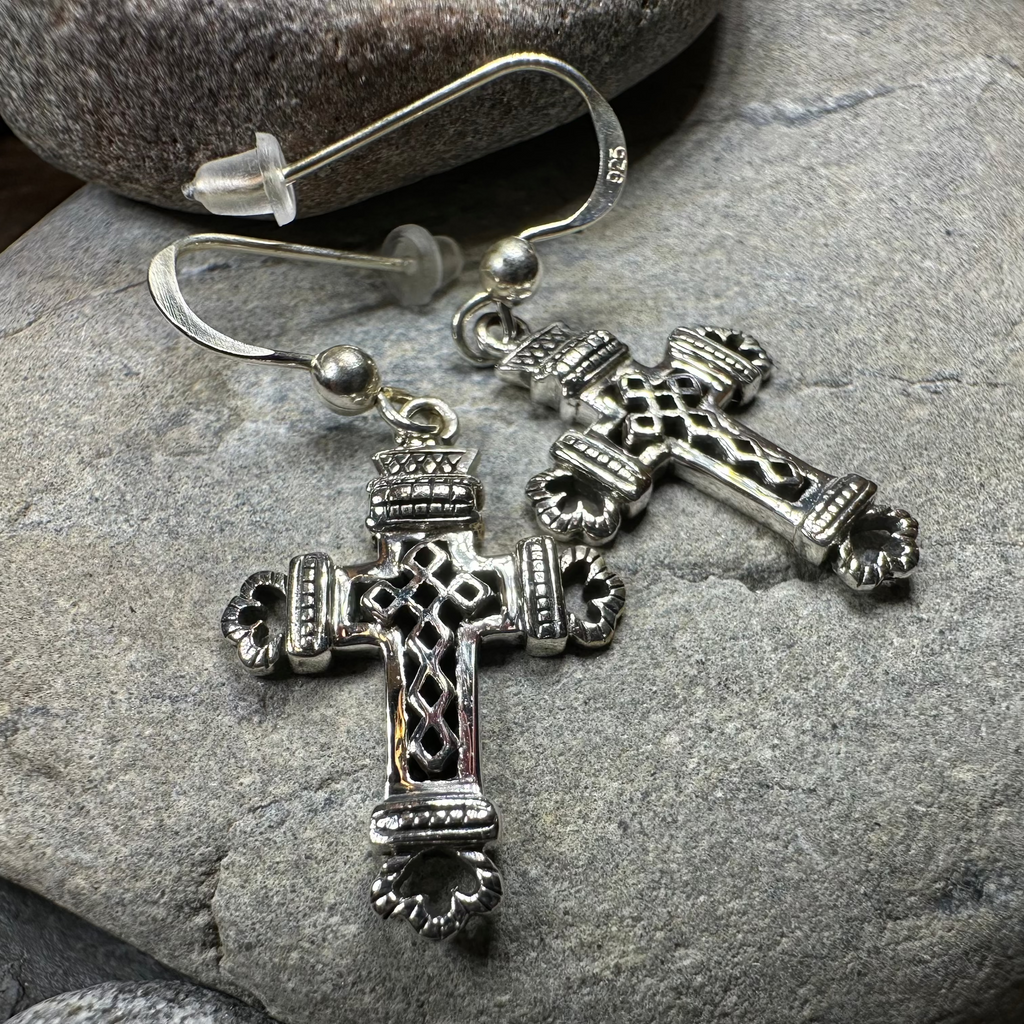 Celtic Cross Earrings in Sterling Silver | Dangle Earrings | Wiccan Center