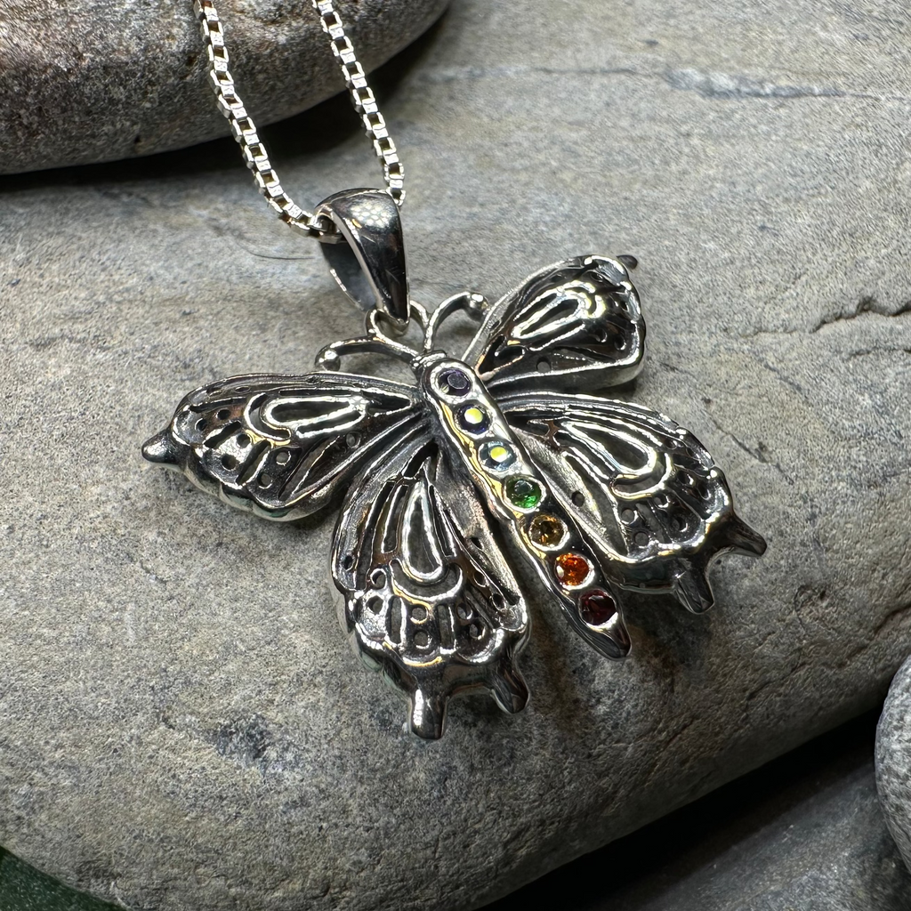 Rainbow Butterfly Necklace in Sterling Silver | Pendant | Wiccan Center