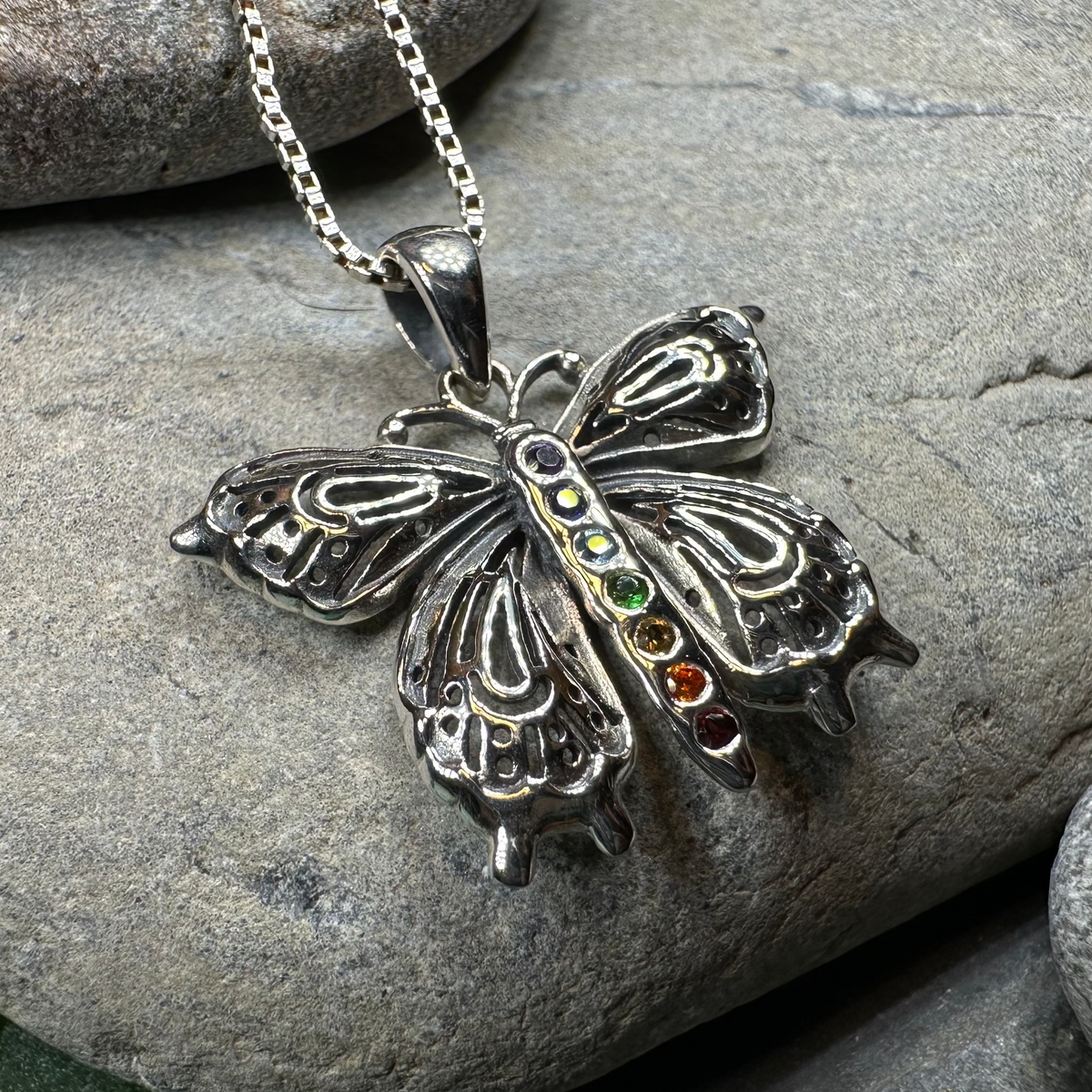 Rainbow Butterfly Necklace in Sterling Silver | Pendant | Wiccan Center
