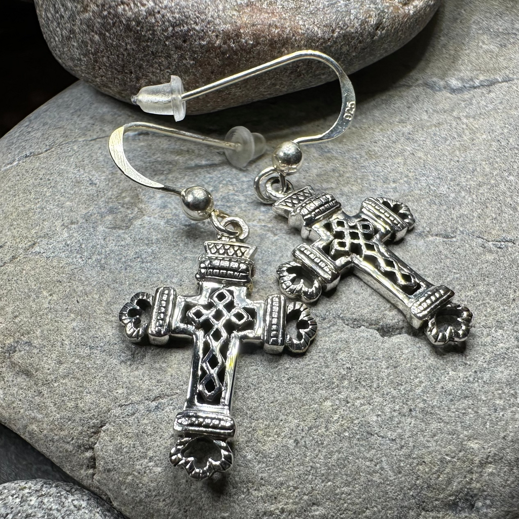 Celtic Cross Earrings in Sterling Silver | Dangle Earrings | Wiccan Center