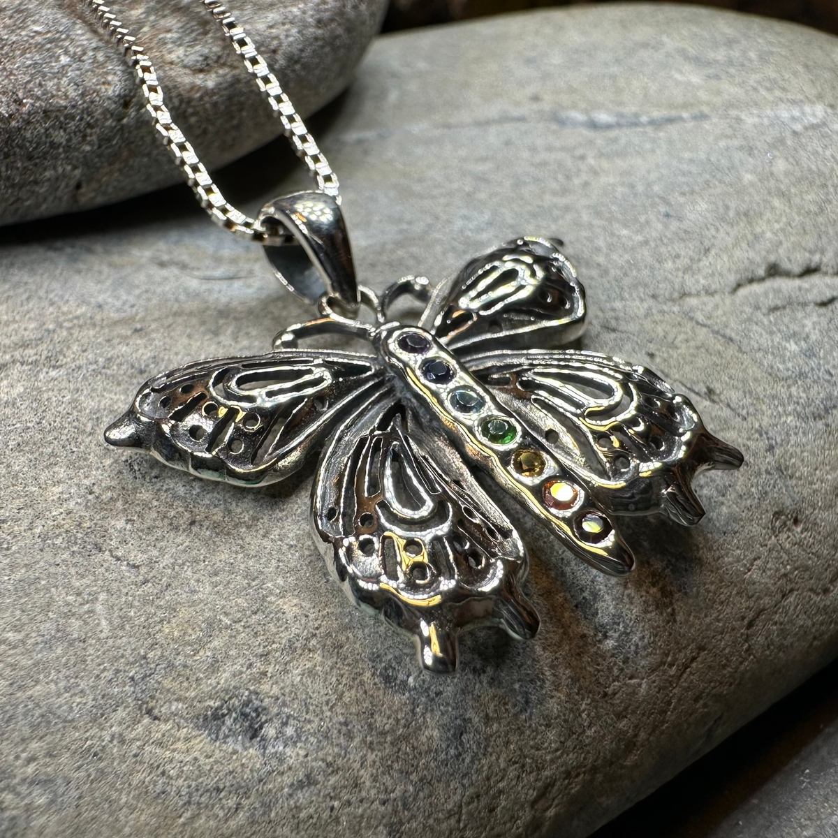 Rainbow Butterfly Necklace in Sterling Silver | Pendant | Wiccan Center