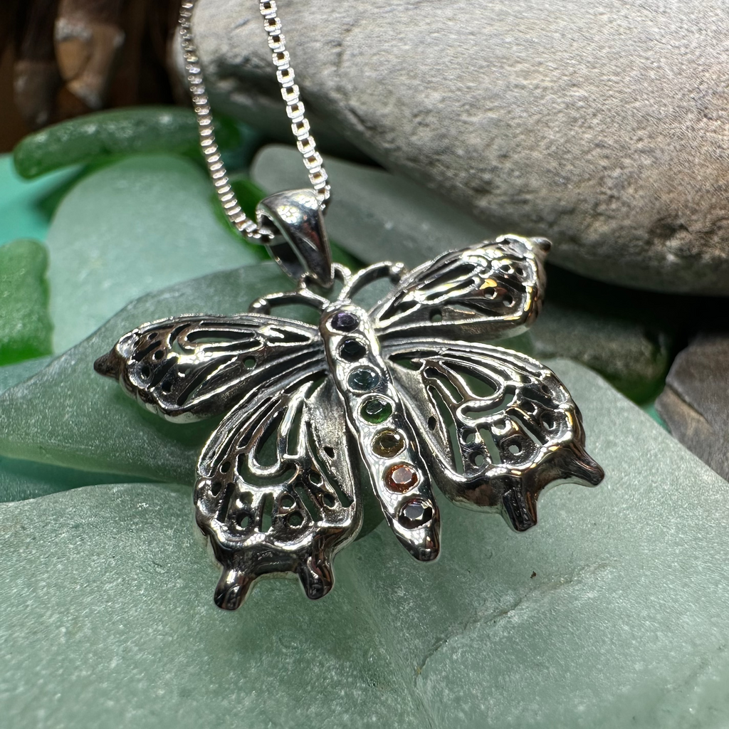 Rainbow Butterfly Necklace in Sterling Silver | Pendant | Wiccan Center