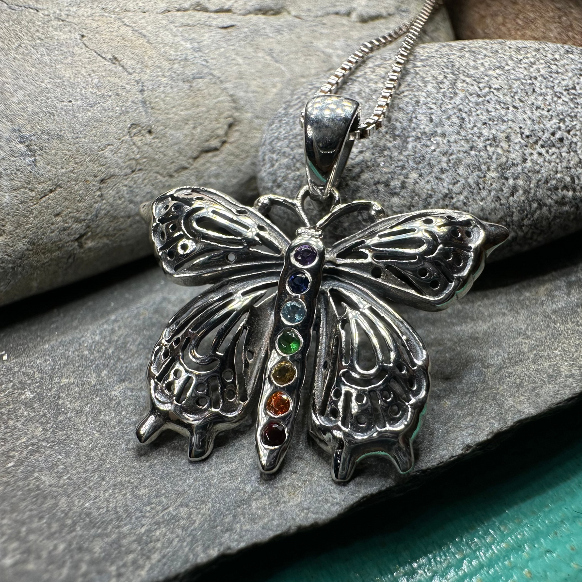 Rainbow Butterfly Necklace in Sterling Silver | Pendant | Wiccan Center