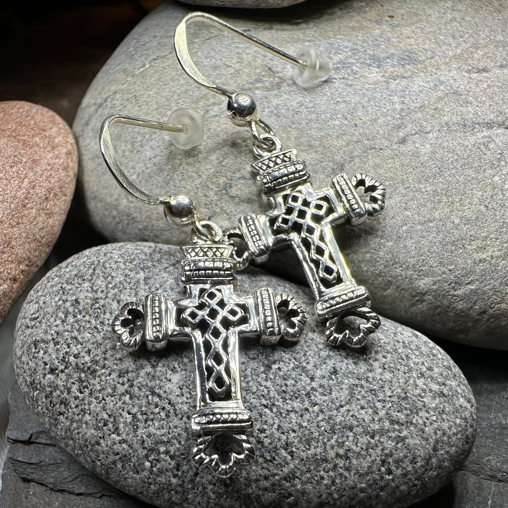 Celtic Cross Earrings in Sterling Silver | Dangle Earrings | Wiccan Center