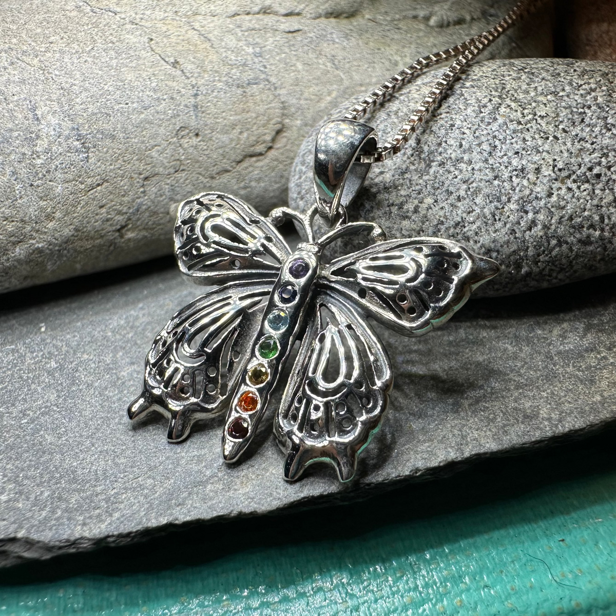 Rainbow Butterfly Necklace in Sterling Silver | Pendant | Wiccan Center