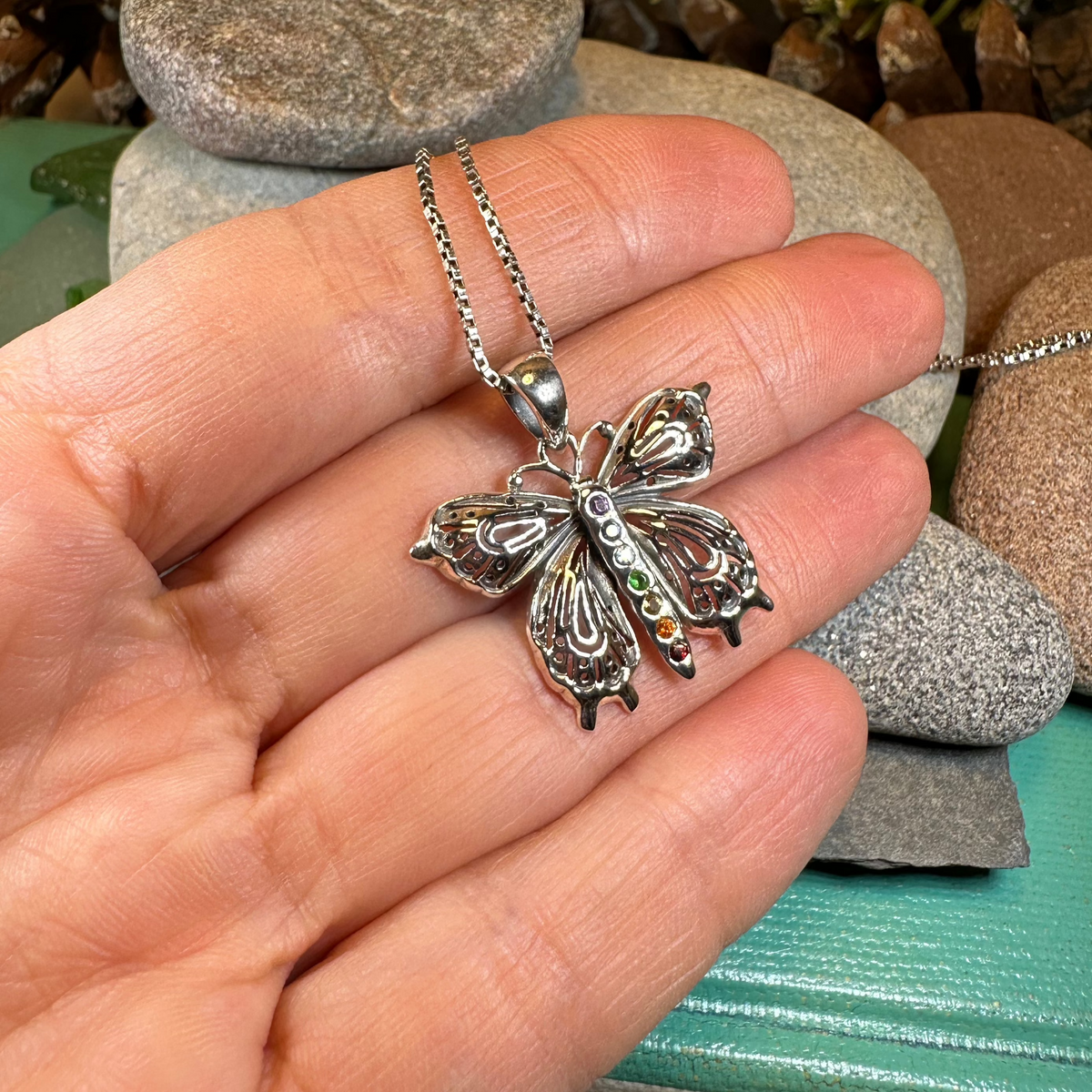 Rainbow Butterfly Necklace in Sterling Silver | Pendant | Wiccan Center