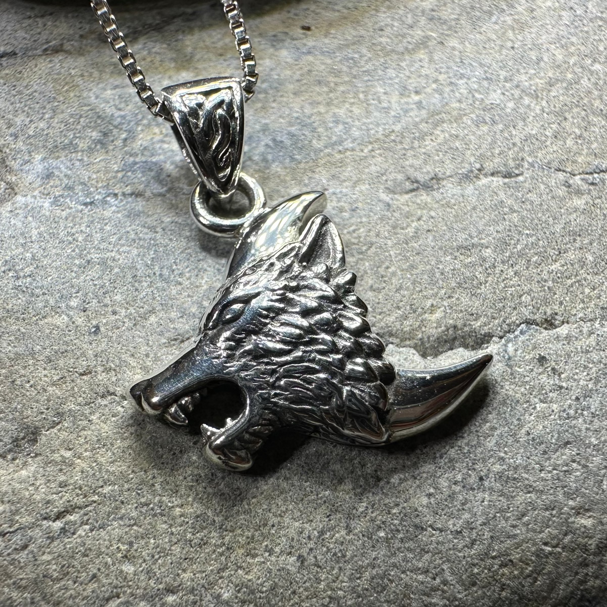 Wolf Crescent Moon Necklace in Sterling Silver | Pendant | Wiccan Center