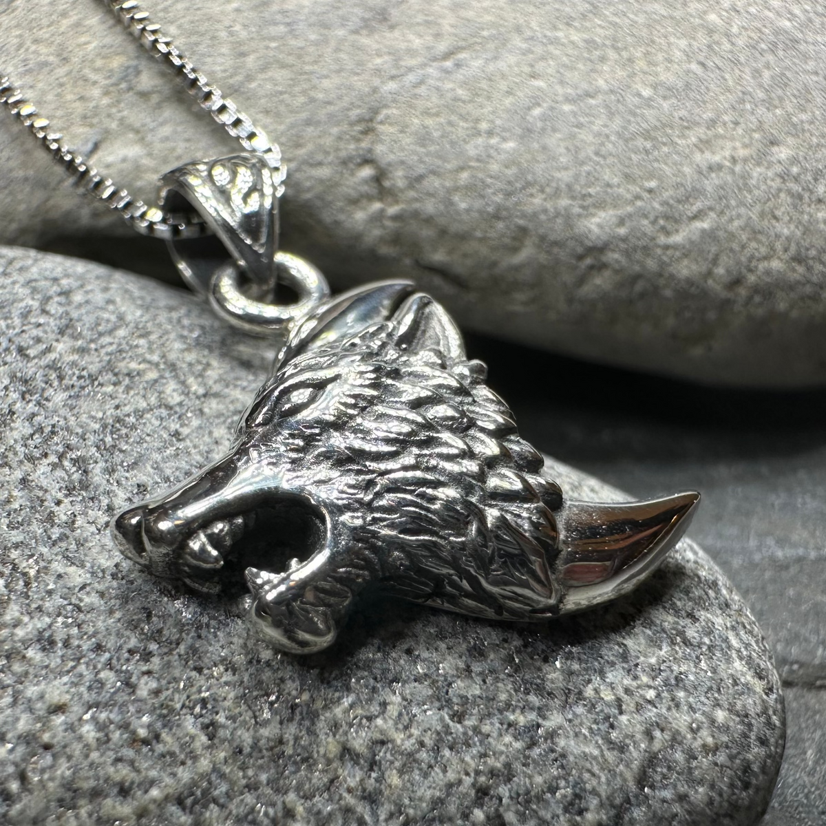 Wolf Crescent Moon Necklace in Sterling Silver | Pendant | Wiccan Center