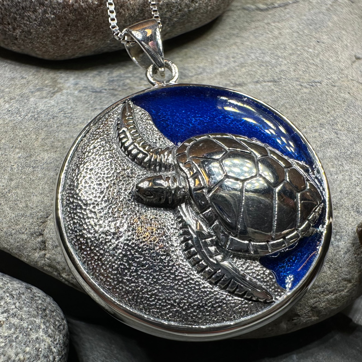 Blue Loggerhead Turtle Necklace in Sterling Silver | Pendant | Wiccan Center