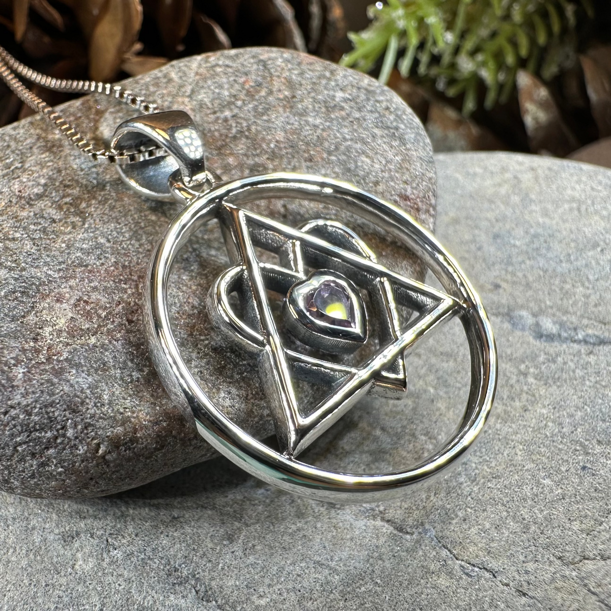 Amethyst Heart AA Sobriety Necklace in Sterling Silver | Pendant | Wiccan Center