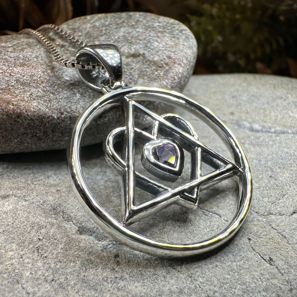 Amethyst Heart AA Sobriety Necklace in Sterling Silver | Pendant | Wiccan Center
