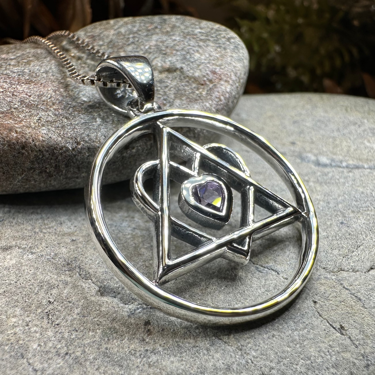 Amethyst Heart AA Sobriety Necklace in Sterling Silver | Pendant | Wiccan Center