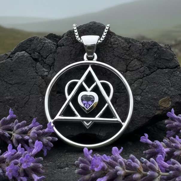 Amethyst Heart AA Sobriety Necklace in Sterling Silver | Pendant | Wiccan Center