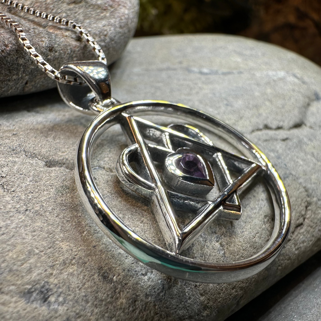 Amethyst Heart AA Sobriety Necklace in Sterling Silver | Pendant | Wiccan Center