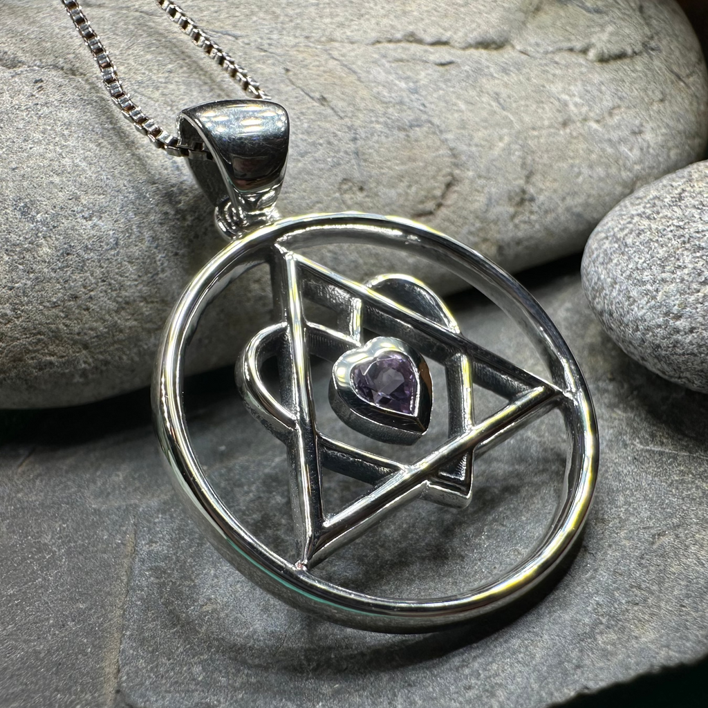 Amethyst Heart AA Sobriety Necklace in Sterling Silver | Pendant | Wiccan Center