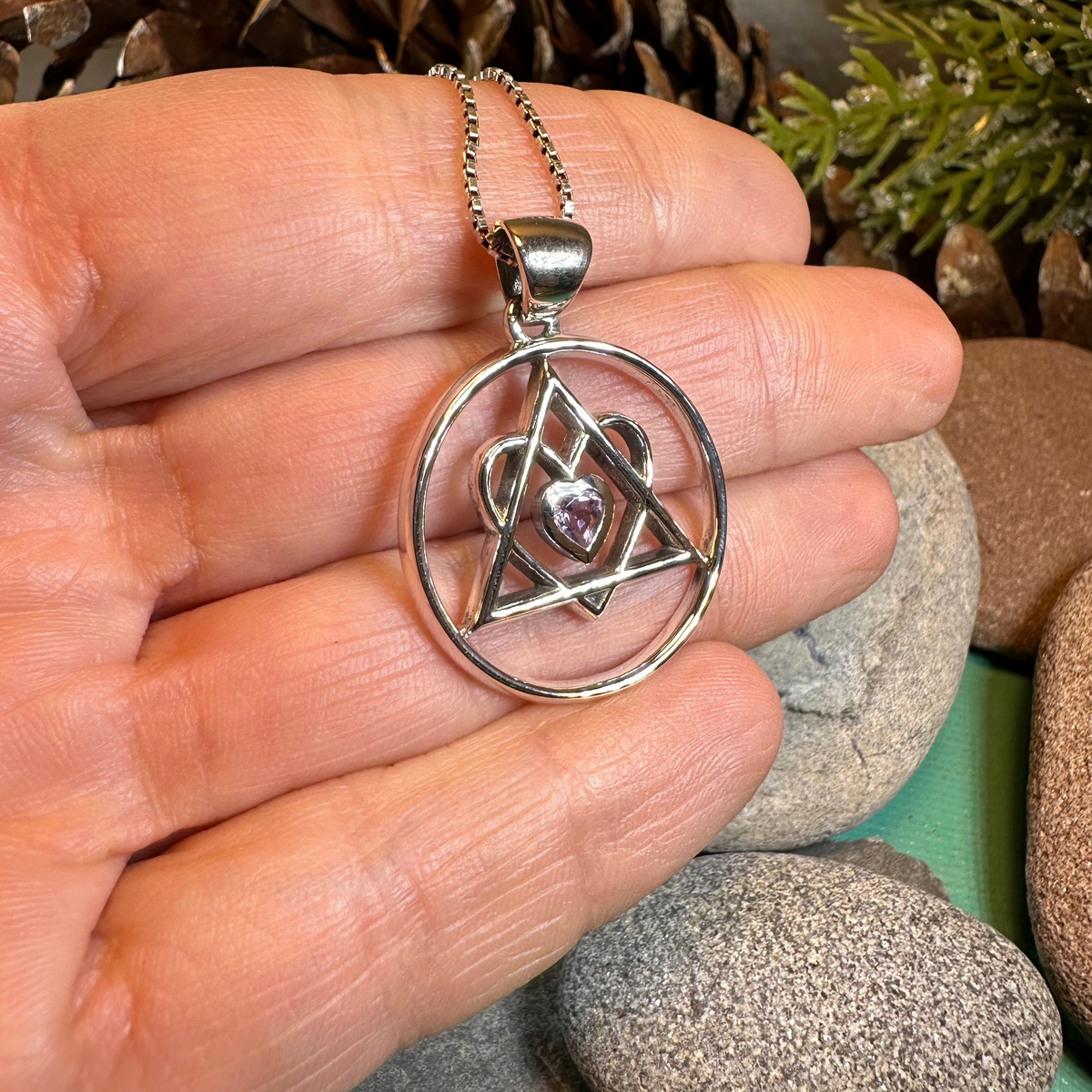 Amethyst Heart AA Sobriety Necklace in Sterling Silver | Pendant | Wiccan Center