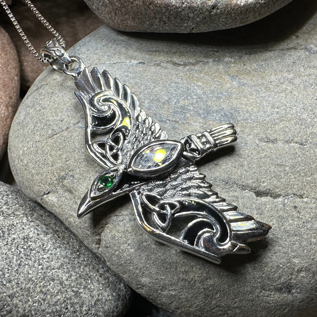 Oryx Celtic Raven Necklace in Sterling Silver | Pendant | Wiccan Center