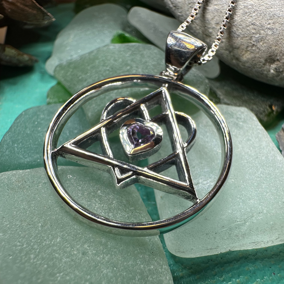 Amethyst Heart AA Sobriety Necklace in Sterling Silver | Pendant | Wiccan Center